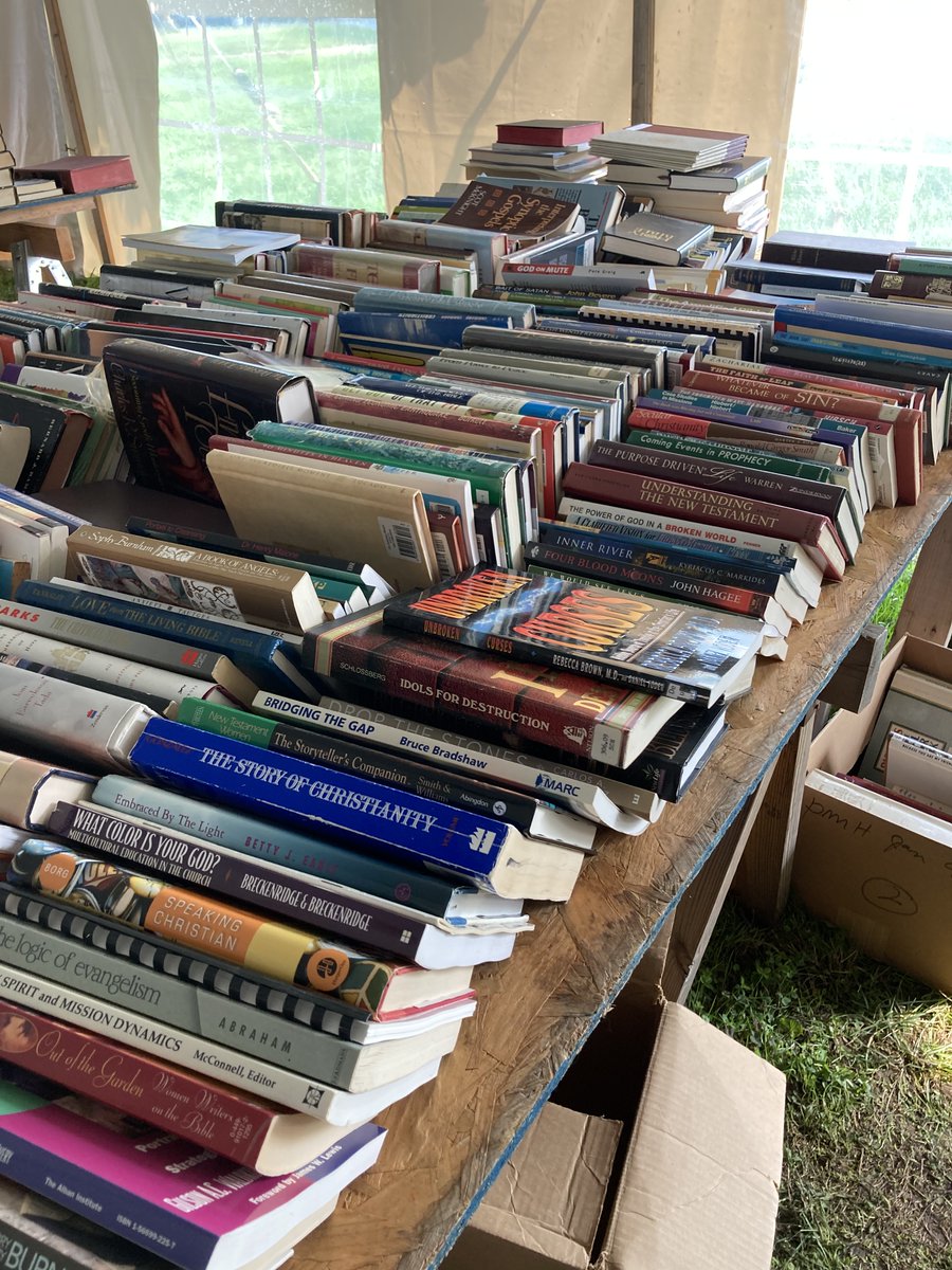 What a wonderful Day 2 at the Bookworm Frolic! Thank you to everyone who visited. You still have one more day to hunt through the thousands of used books and discover new favorites. The tent opens back up tomorrow, Saturday, from 9-4.