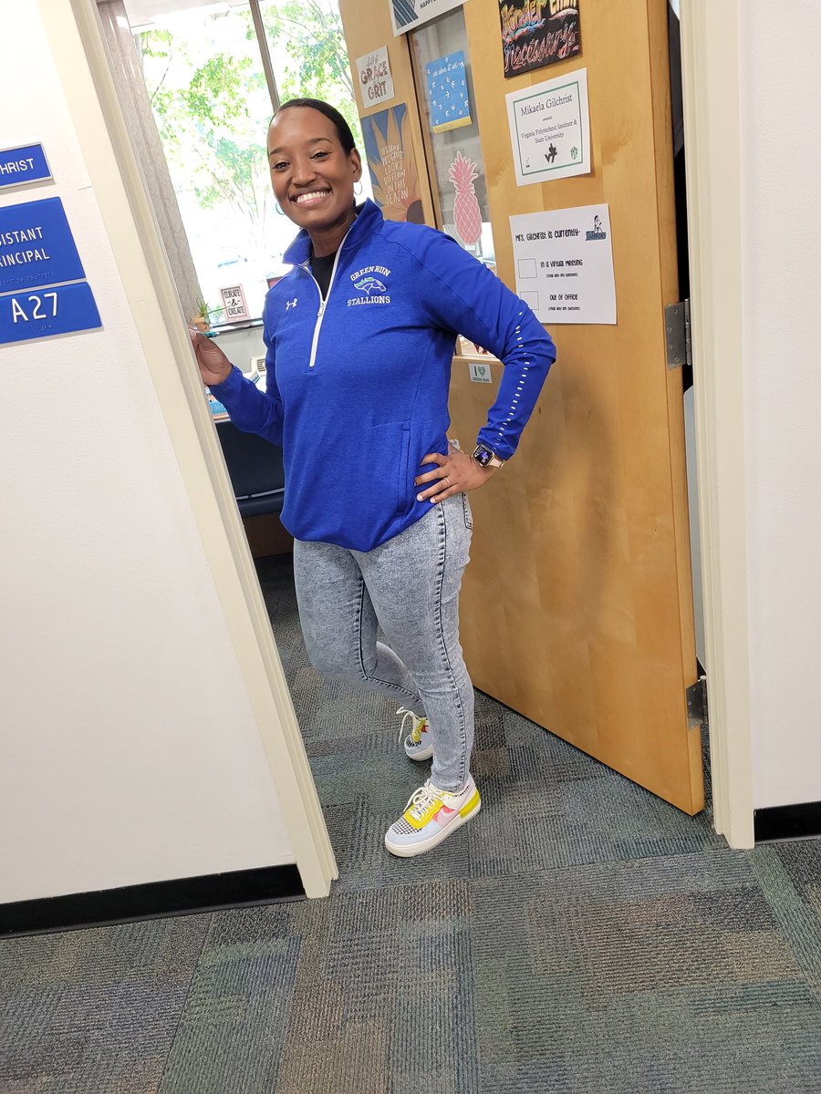 Spirit Wear Friday here at Green Run! Look at our awesome Assistant Prinicpal <a href="/MrsGilchristVB/">Mikaela Gilchrist</a> in her cool "kicks" 😎