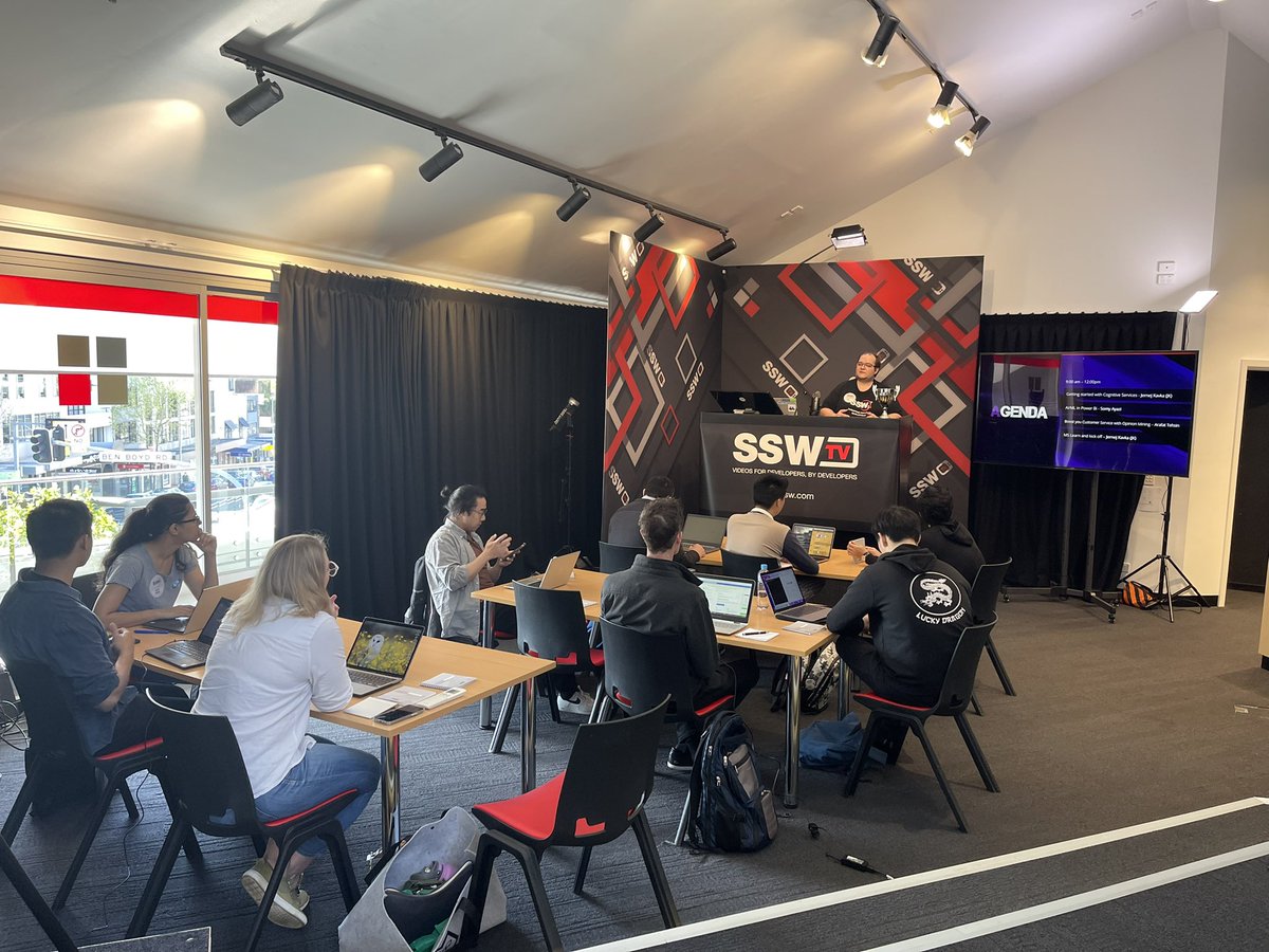 SomyAyazi's tweet photo. Kicking off Sydney AI Hackday at @SSW_TV studio. With @jernej_kavka and @arafattehsin https://t.co/51xDySkh3w