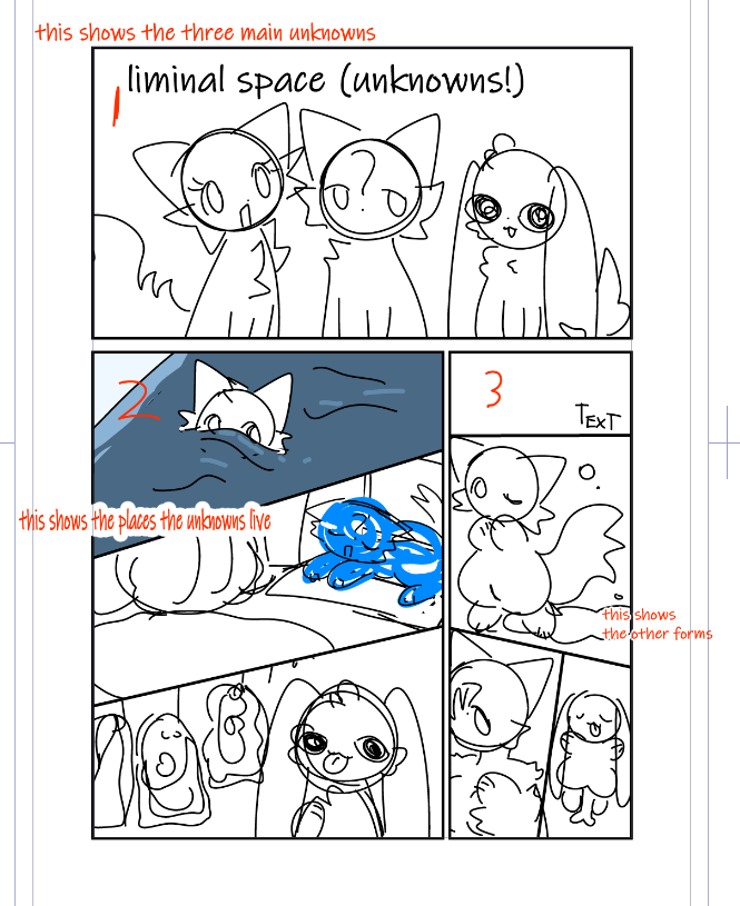 Stickerpen2's tweet photo. some simple/unfinished comic ideas. based on my liminal space cats/dogs (called "(unknowns)") https://t.co/B2eCYMTeWX