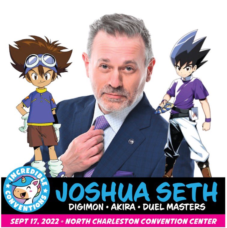 joshuaseth's tweet photo. I just arrived @incrediblecon in Charleston and am looking forward to meeting the fans, signing autographs, and talking about voice acting this weekend! #voiceactor #incrediblecon #digimon #dualmasters https://t.co/hXFiUhUY7U