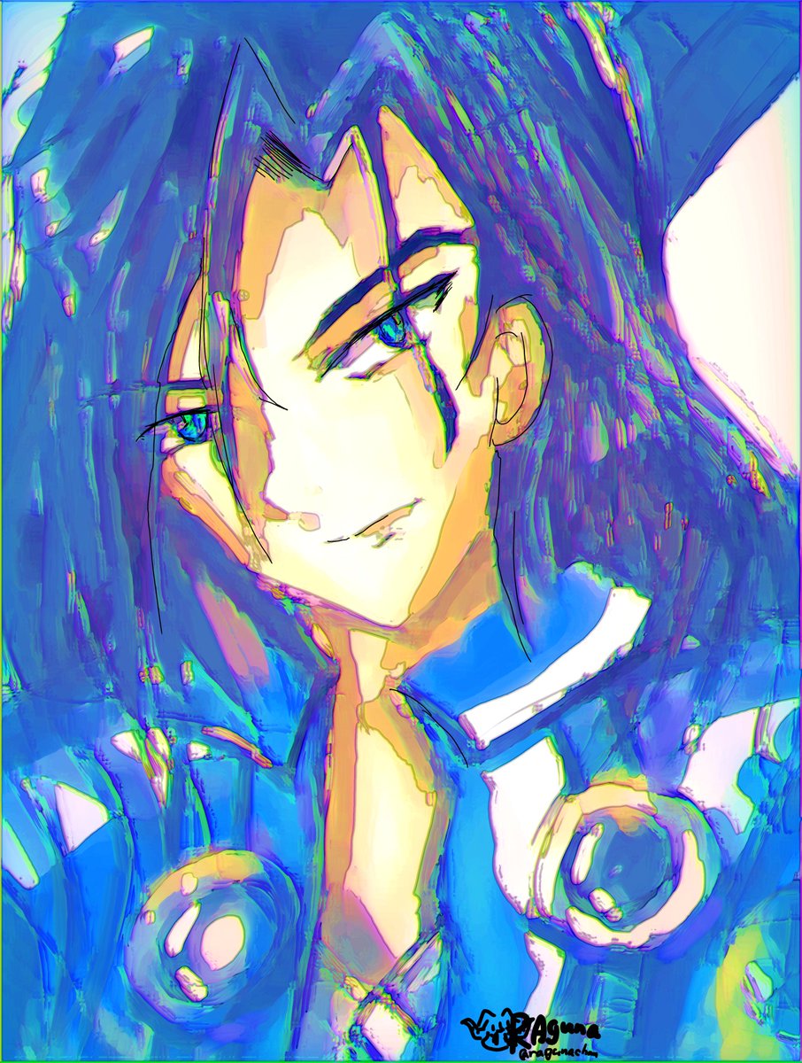 solo 1boy male focus blue eyes long hair blue hair looking at viewer  illustration images