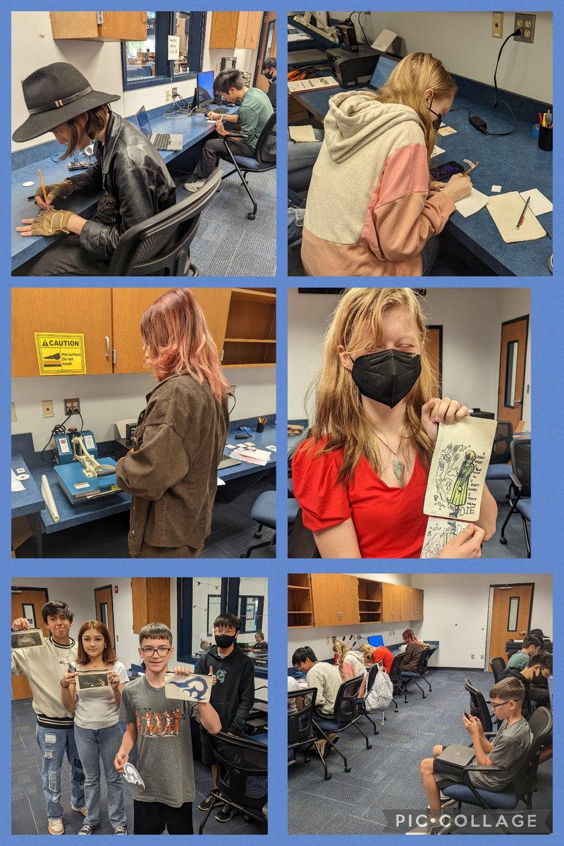 SPHSlibrary's tweet photo. A full house for Tiger Time enrichment today - students learned about sublimation  and designed their own pencil bags and key chains. #LibrariesRRock 
@RoundRockISD https://t.co/WuOy338zou