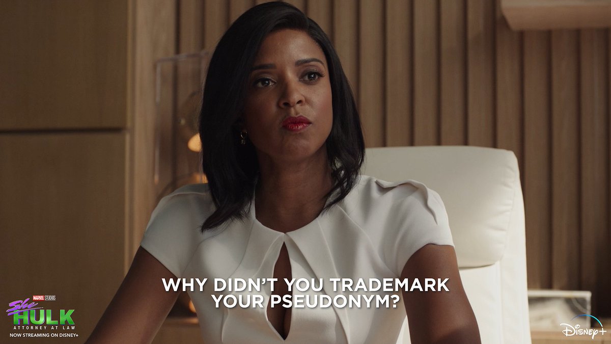 MarvelStudios's tweet photo. *Note to self: trademark pseudonym.

Episode Five of Marvel Studios' #SheHulk: Attorney at Law is now streaming on @DisneyPlus. https://t.co/3YCSjS11ok