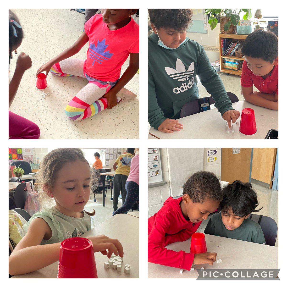 Fun math game on a Friday aft … how many cubes are hiding under the cup? Using our knowledge of 10 pairs to connect and solve  “number pairs” to 20. <a href="/KMcGeeOCSB/">Kelly McGee</a> <a href="/ThomasMoreOCSB/">St. Thomas More School</a> #ocsbDL