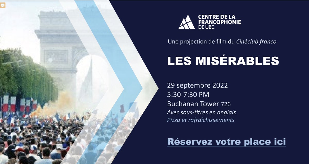 Enjoy pizza and a free screening of "Les Misérables" with the <a href="/CentreFrancoUBC/">CentredelafrancophonieUBC</a>. It will be in French with English subtitles. All are welcome! francophonie.ubc.ca/events/event/c… 

<a href="/French_UBC/">UBC French Studies</a>
