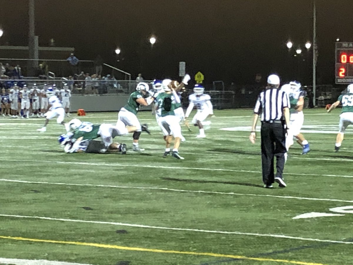 Anthony Molander hits Jason O’Keefe on a 34 yard touchdown pass with 1:42 to go in the 1st Half. O’Keefe’s 2 point conversion is successful. Methuen 24, Marshfield 8.