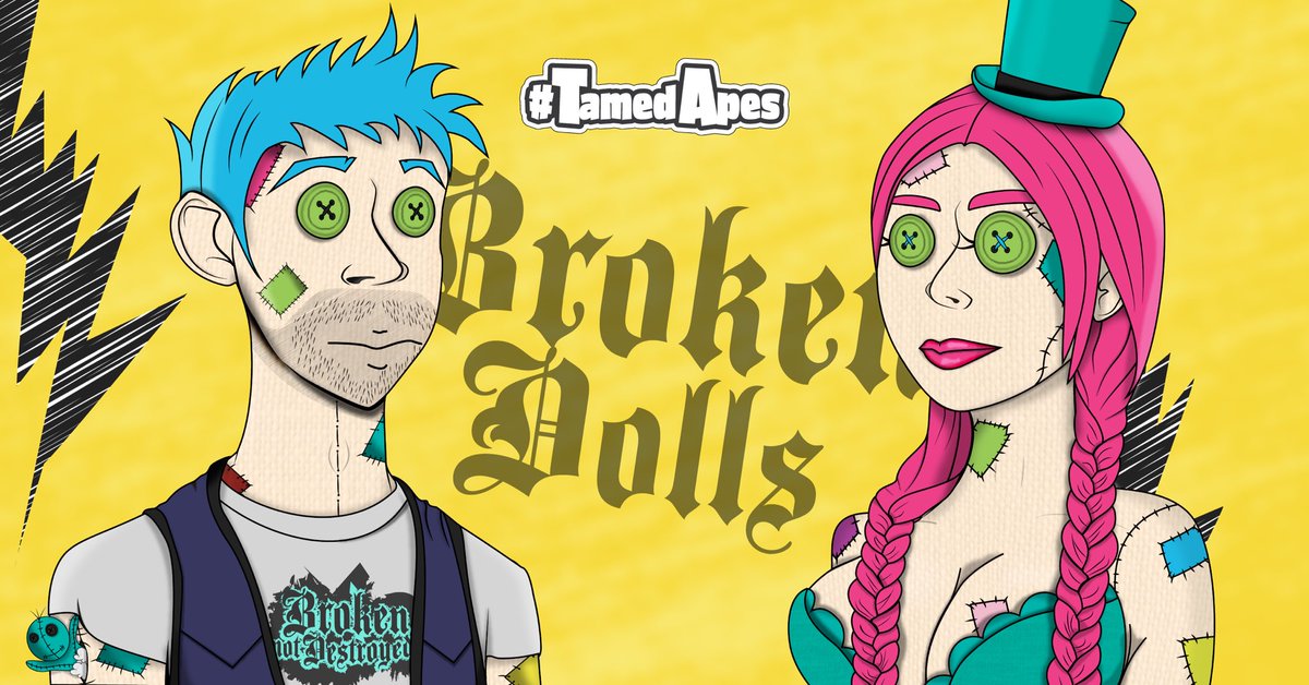 Home_Of_T's tweet photo. Broken Dolls!
From #TamedApes 

We may be broken but Not destroyed!

#nft #nftart #PolygonNFT #Aphas https://t.co/xCK096Z3vv
