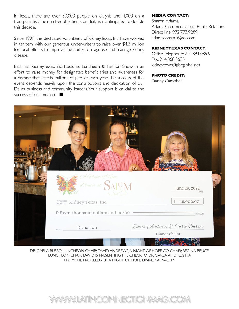 LatinConnection's tweet image. Kidney Texas, Inc Celebrating It’s 23rd Year. The Runway Report 2022 Luncheon and Fashion Show. LatinConnectionMag.com