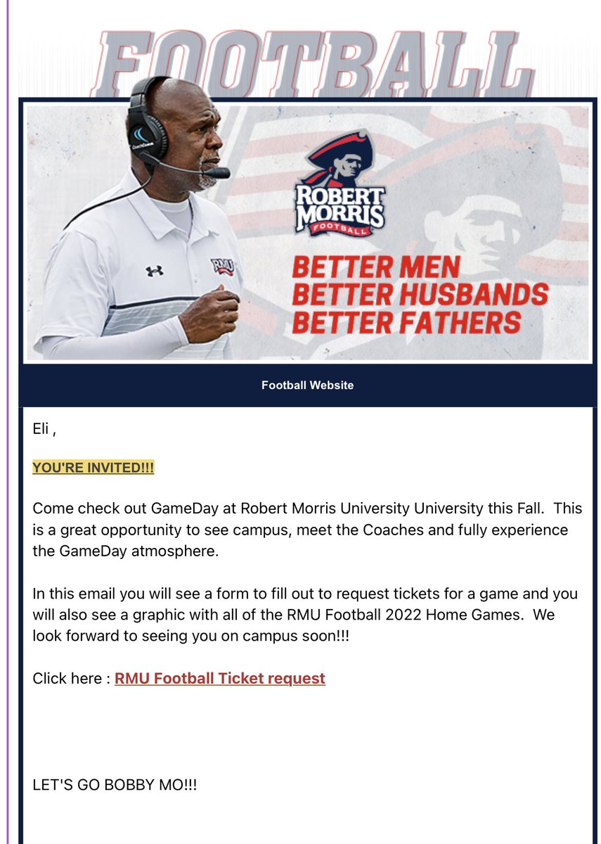 EliMooreQB_7's tweet photo. Thank you @RMU_Football for the game day invite! @coachtyler34 @coachgallon @coachcurtis42 @CoachMoore_SFCA @TrisUpton @CoachRGarner @kobegee_ @dariusjudge2 @CoachBen_SFCA @FLVarsityRivals @florida_redzone @QBHitList @larryblustein @SFCAFootball https://t.co/DtwShkdiMd
