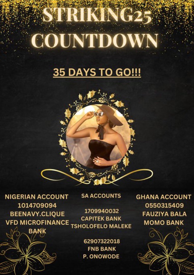 TAG_HANDLER_'s tweet photo. Good morning BeeNavy! Today is 35 Days to striking 25 🎉💃🏿 Let’s not forget to keep contributing for striking 25 👏🏻👏🏻👏🏻. We can all do this BeeNavy ⚓️⚓️
#BeautyTukura𓃵 
#BeeNavy 
#bbnaija https://t.co/w6eJ97uasN