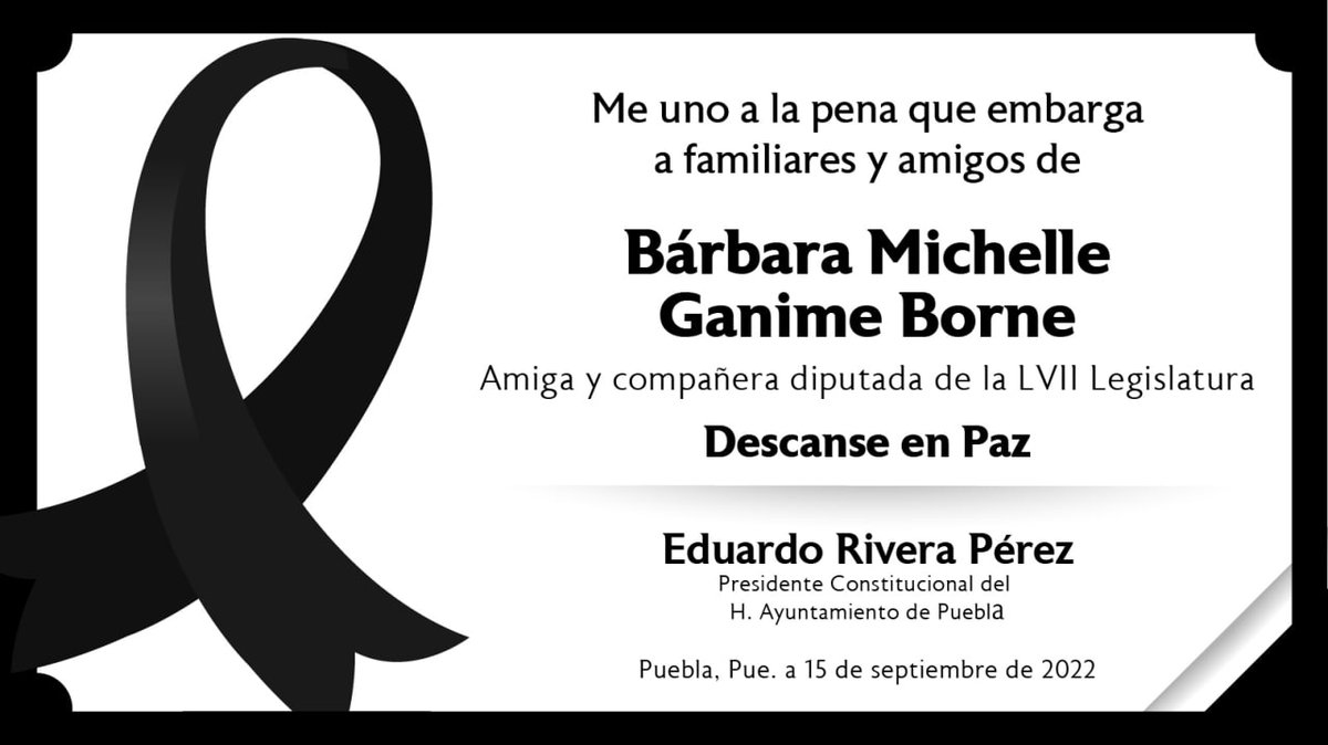 eduardorivera01's tweet photo. Lamento mucho el fallecimiento de mi amiga y quien fuera mi compañera diputada Bárbara Ganime.

Mi más sentido pésame a sus hijas @barbaraig, @MicheleIslasG y @VicaIslasG 

Descanse en Paz. https://t.co/dfIIOIN6xW