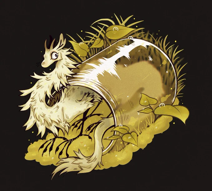 Dragon finding its home in a mossy jar  