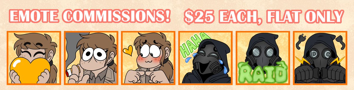 Im opening emote commissions! They are $25 each, Flat color only, and ill draw any character! 

-All payments upfront via Paypal
-Please check the replied tweet for availability 
-May be a long wait time
-Must have picture ref of character
-Dm me if you're interested 