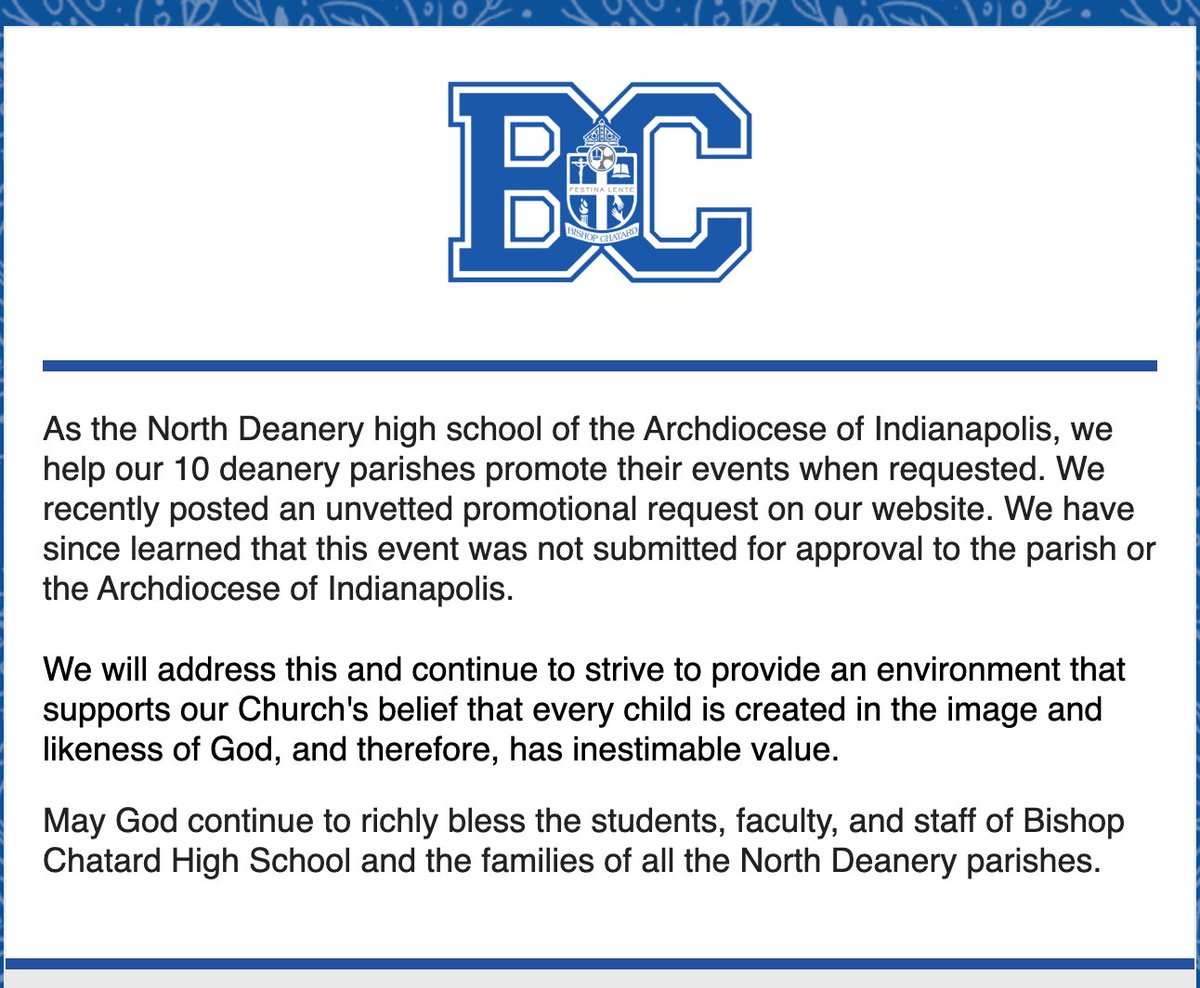 BishopChatardHS's tweet photo. An Important Message from Bishop Chatard High School: https://t.co/5Q2rof5aot