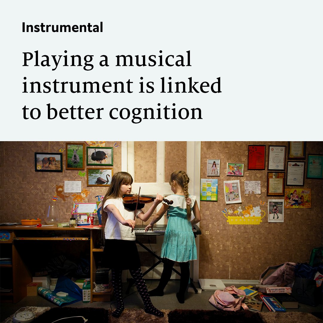 TheEconomist's tweet photo. Those who play instruments have often been found to perform better on cognitive tests. A new study suggests that the benefits remain for decades https://t.co/vhQH32mBu4 https://t.co/UEncUM169w