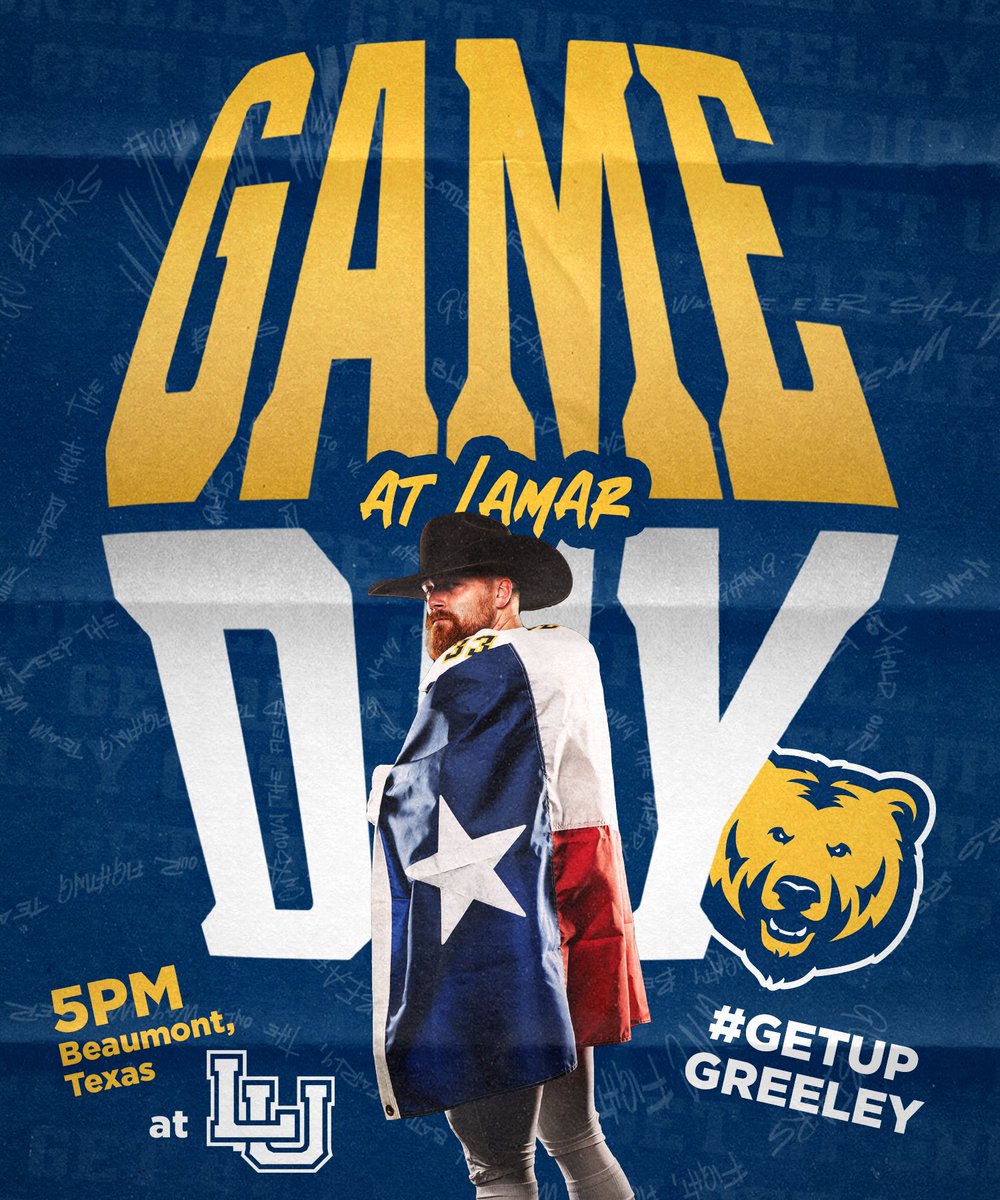 Deep in the heart of Texas, it's GAMEDAY!!! 🆚 Lamar ⏰ 5 pm MT 📍 Beaumont, Texas 🏟️ Provost Umphrey Stadium 📺 @ESPNPlus 📻 @1310_KFKA 📊 UNCBears.com/FBStats #GetUpGreeley🐻🏈