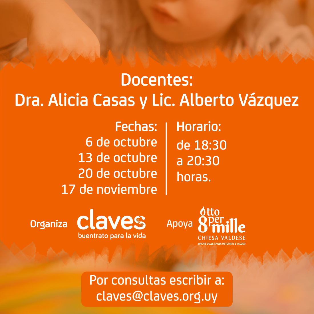 ProgramaClaves's tweet image. Nuevo curso de Claves | Desde el inicio de la vida, para toda la vida.

DIRIGIDO A CENTROS CAIF (Uruguay)

👉 Postular para BECAS en el link en la bio 👈

Objetivo: Enseñar en primera infancia sobre igualdad, no violencia, respeto, comunicación y buentrato.