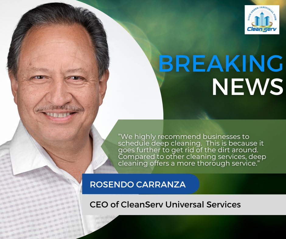 Thetan777's tweet photo. Rosendo Carranza, the CEO and founder of CleanServ Universal Services on the importance of deep cleaning. #CleanServ #commercialcleaning #janitorialservices #professionalcleaners #professionalcleaning #serviceexcellence #booknow #office #officecleaning #deepcleaning https://t.co/PAI3pJt35i