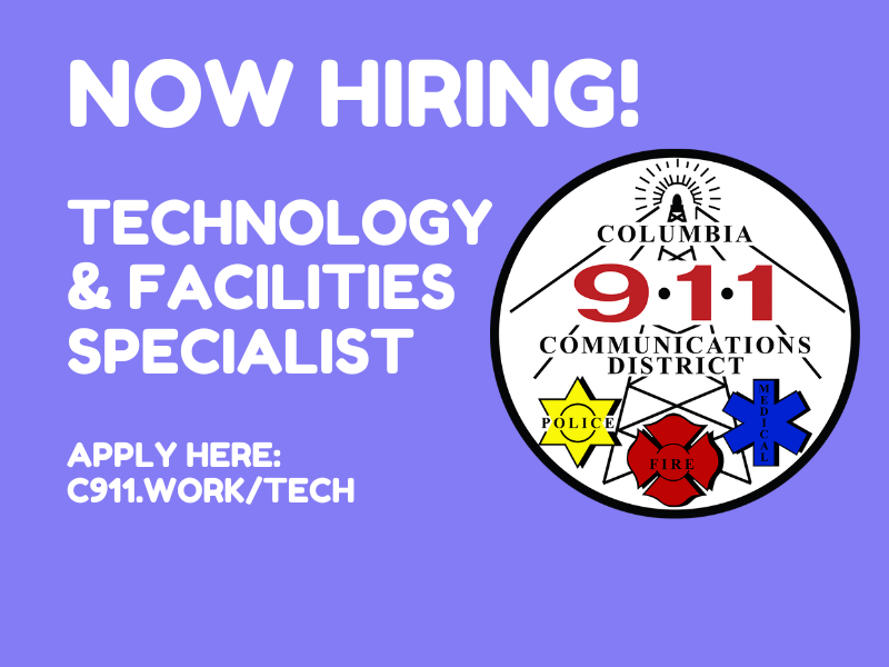 columbia911's tweet photo. 🎉WE'RE HIRING🎉 We are looking for a full-time Technology and Facilities Specialist to join our District Staff. If you or someone you know has an interest in applying for the recently opened Technology and Facilities Specialist position, please visit https://t.co/6zUPV5CPTn https://t.co/bMwOyvdyzG