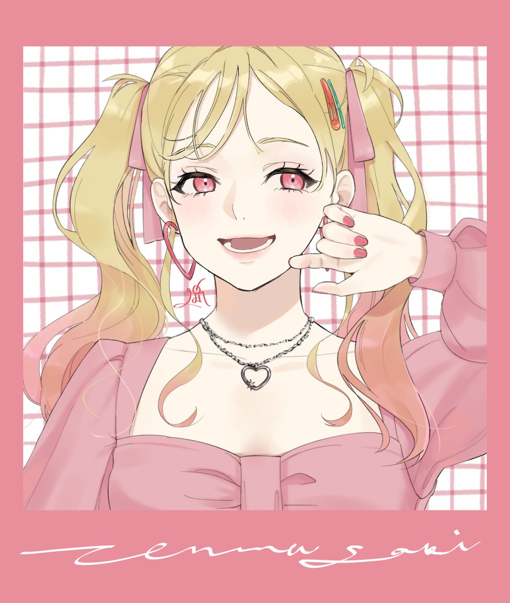 1girl jewelry twintails solo blonde hair necklace heart  illustration images
