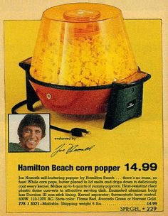 nostalgiapix25's tweet photo. Hamilton Beach Corn Popper endorsed by Joe Namath. Spiegel catalog ad. #ad #vintage #JoeNamath #popcorn #Spiegel #classic #HamiltonBeach #nostalgia #cornpopper https://t.co/zajCRqrnX5