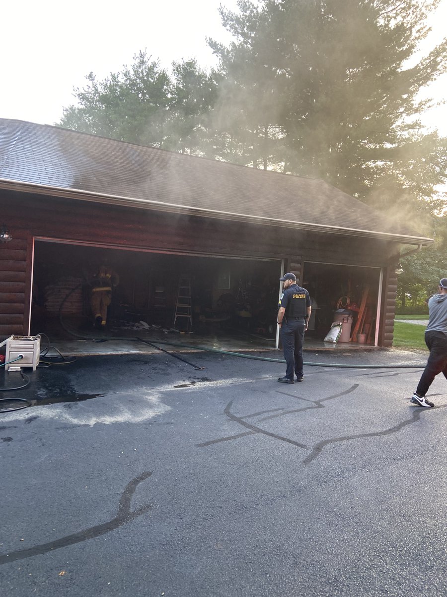 PalmerFireDept's tweet photo. Tonight at 6:12 PM Palmer Fire Department was dispatched to Ware St for the report of a structure fire.  Engine 161 arrived on scene finding fire in the garage starting to extend into the attic. https://t.co/9zzHg6UpEZ