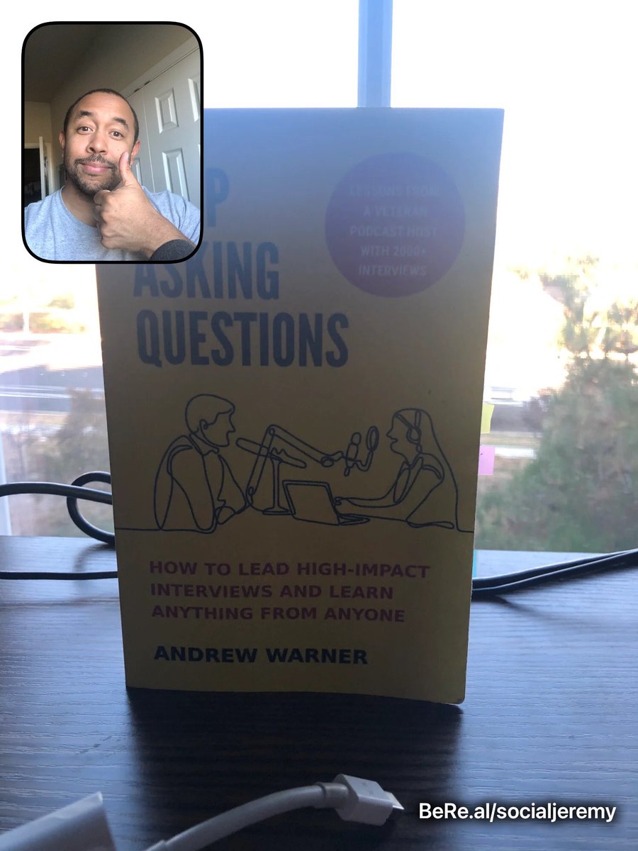 Ignore my face blocking the book. 😅

<a href="/AndrewWarner/">Andrew Warner</a>’s book, Stop Asking Questions, is essential reading for podcasters.