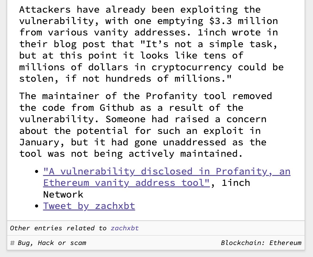web3isgreat's tweet photo. Vulnerability discovered in vanity wallet generator puts millions of dollars at risk

September 15, 2022
https://t.co/o98lNrbdf1 https://t.co/OSWeu7DSqT