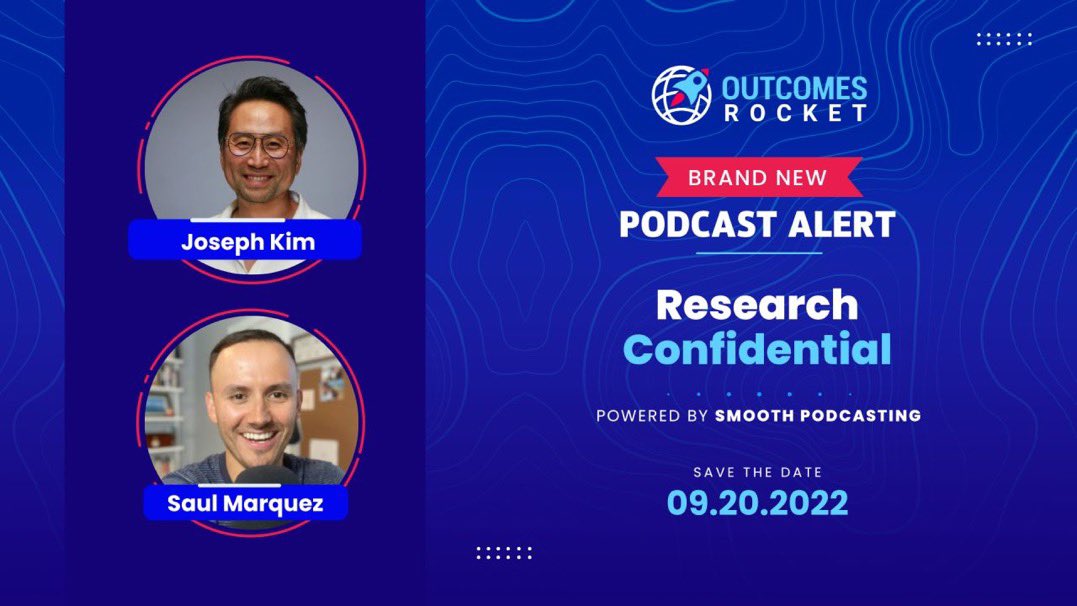 ProofPilot's tweet photo. Very excited for @JoPeKim to launch the second podcast of his career, Research Confidential, in Sep 20th under the @OutcomesRocket banner https://t.co/HdxaQp9nAv