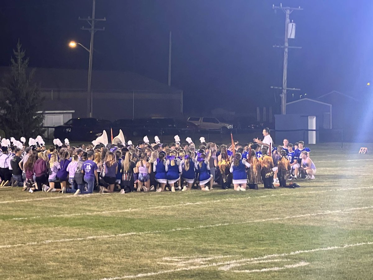 DundeeViking's tweet photo. Coach speaks to the team/band/students section after tonight's victory over Onsted. The Vikings are now 4-0 heading into next week's game versus BCC. https://t.co/L7E1ZKoh38