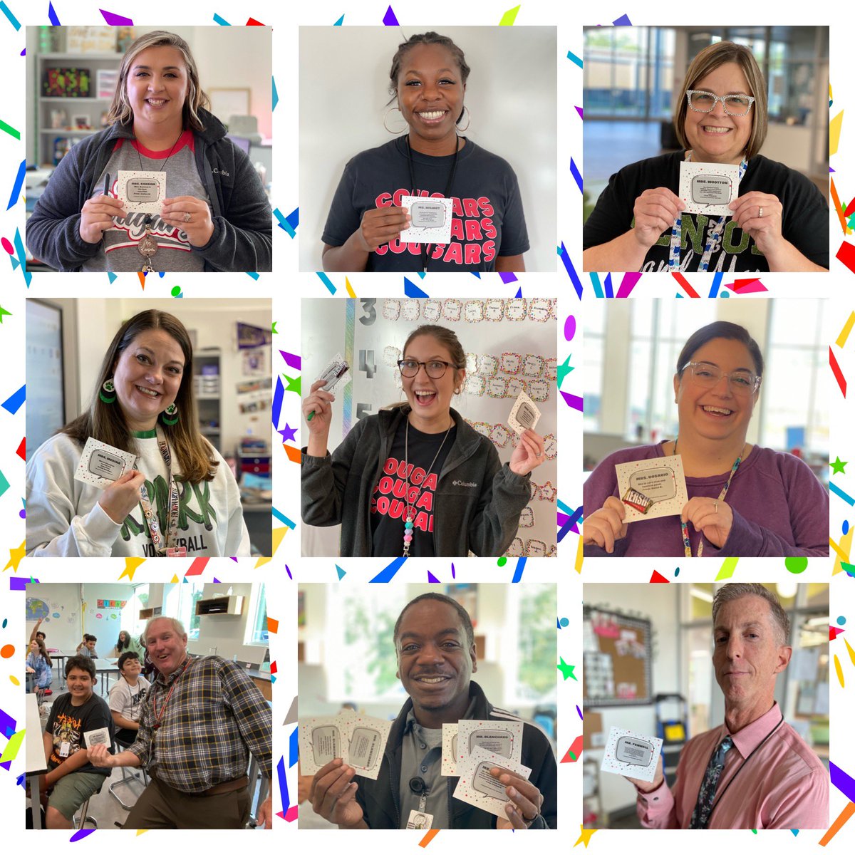 cwoottie's tweet photo. We ❤️ Fridays!  It is so fun visiting teachers &amp; staff to deliver their shout outs from 6th grade students!😊 @MrsHolloway_KMS @AshleyyyRyannn #KMSCougarPride 🐾 https://t.co/DVPFdf6bbH