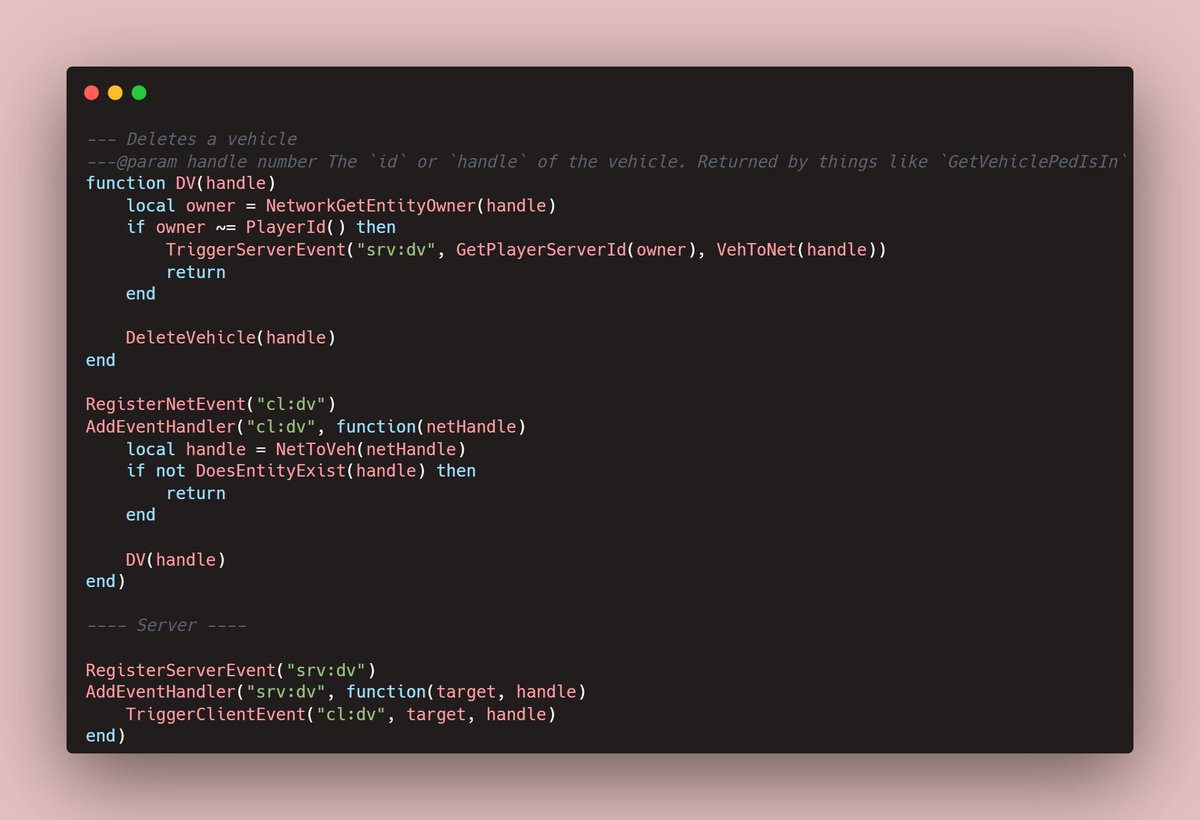 cyntaax's tweet photo. Whenever working with entities in the world that are networked, always a good idea to proxy any commands to its network owner. This ensures that things like deletion, opening doors, setting params etc will work on  the target entity. #fivem #lua #fivemdev https://t.co/KZrdo1HALf