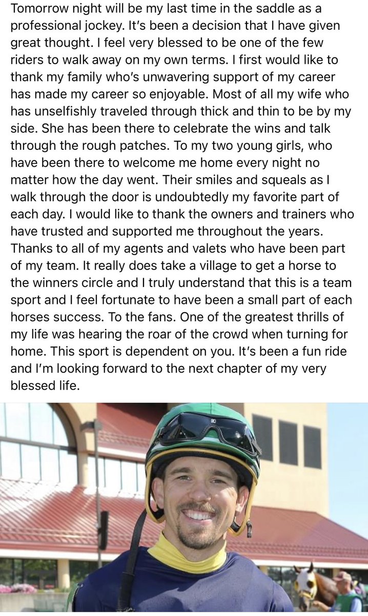 GoldColdSnow's tweet image. Jockey Ry Eikleberry last rides tomorrow @CanterburyPark you will be missed best of luck to you and your family in the future @JockeyRy