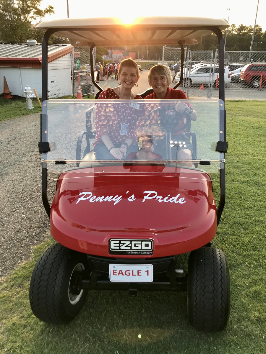 MarcieShea's tweet photo. Anyone who has passed through Godwin in the last decades knows Penny Stevens and her dedication to the Godwin students and community. 

The Godwin Athletic Association surprised her with this ride tonight before the football game. 
A sweet ride for the sweetest person. 

🦅❤️🖤 https://t.co/fqTTblnn3X