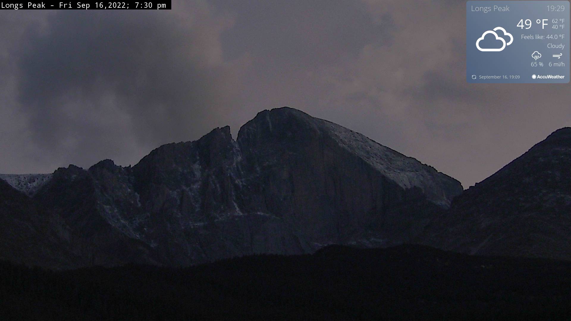RockyNPS on Twitter "This webcam photo taken just now shows new snow on the top of Longs Peak