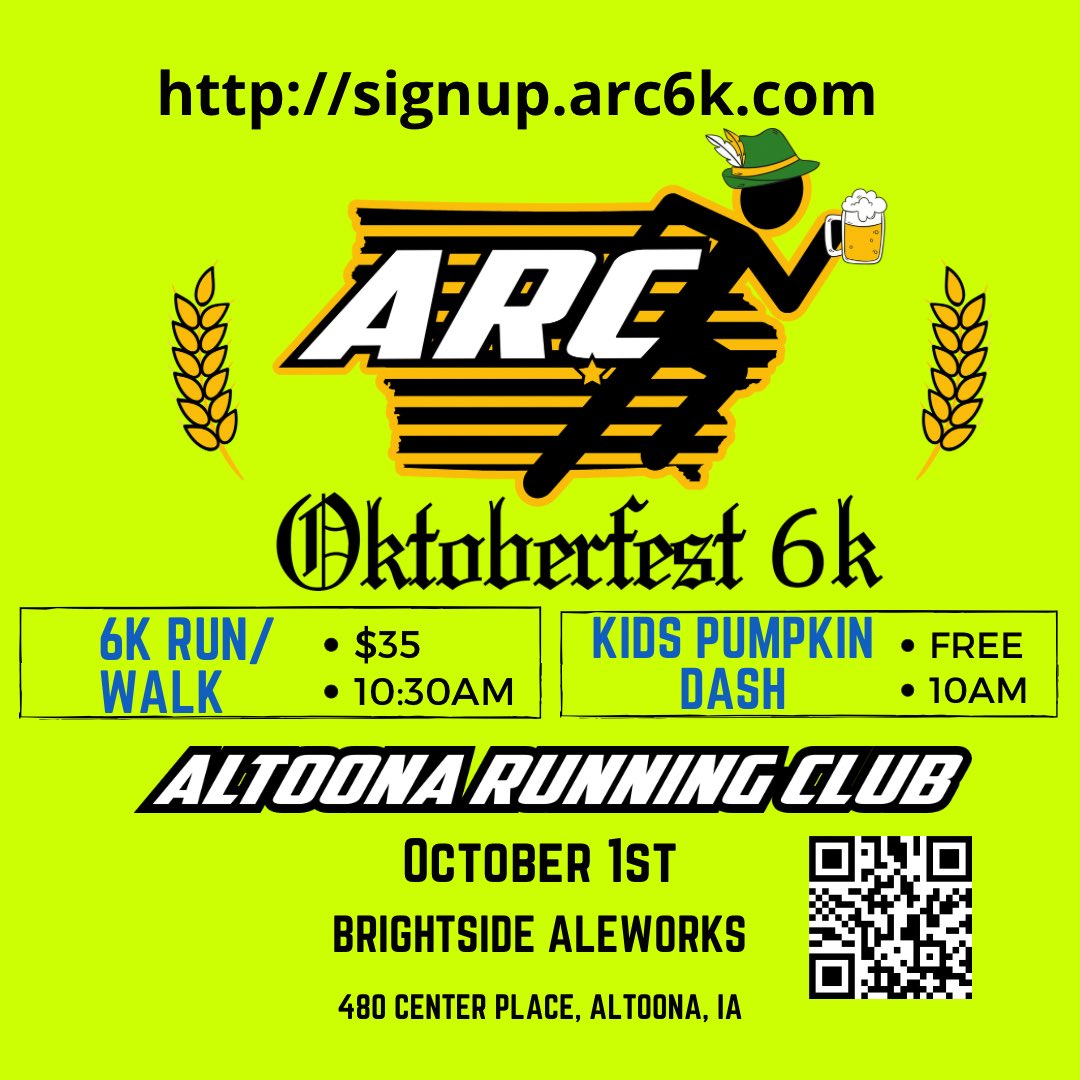 We are two weeks away from the ARC Oktoberfest 6k. $35 until race day when it goes to $40. If you can’t make the event but still want to support your local running club we have a virtual option as well for $40. signup.arc6k.com