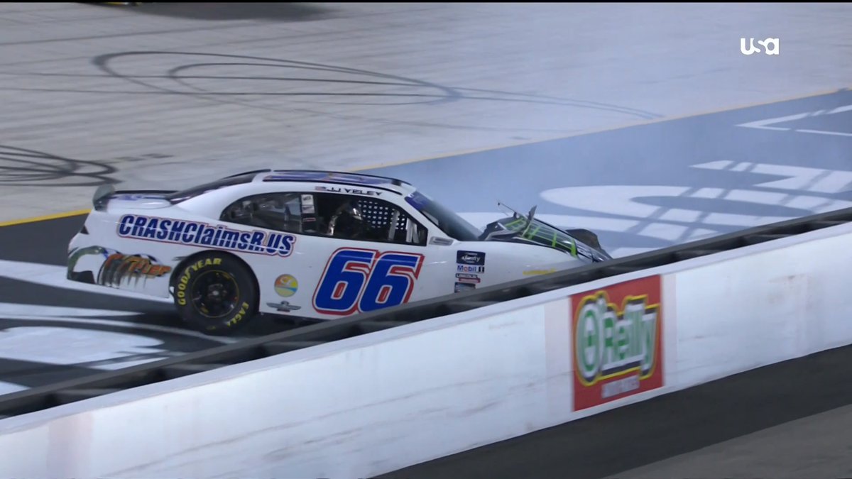 MBMMotorsports's tweet photo. Contact with a JRM car for the second time tonight. Frustrating night for MBM at Bristol. @jjyeley1 is out of the car under his own power and on his way to the infield care center.
#ParatecDoorSolutions #TeamFarrell https://t.co/Vp4ck6HtGM #FoodCity300 #NASCAR https://t.co/j3IyUkZbiU