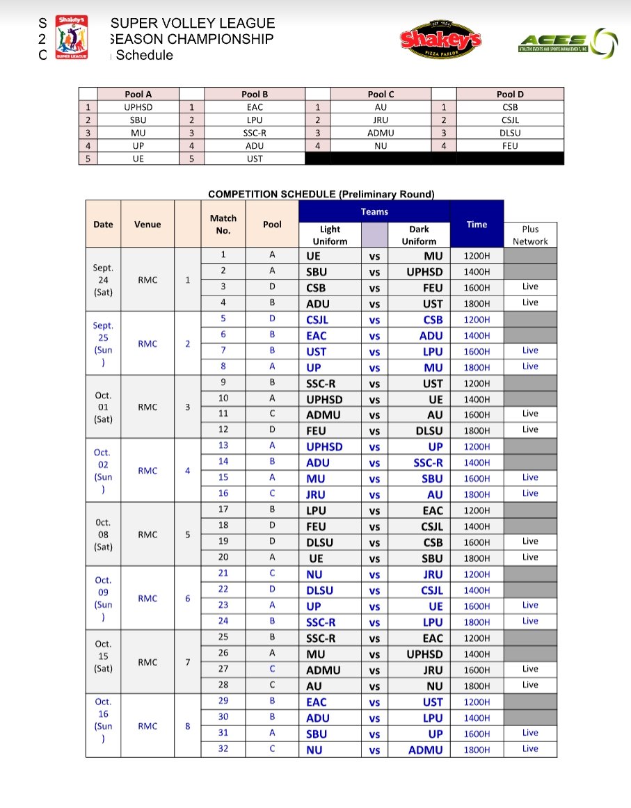Good times and good memories begin this September 24 here in the #ShakeysSuperLeague! 

Follow your favorite teams, discover new teams, and have fun! All games will be held on weekends at the Rizal Memorial Sports Complex.

See you at the games!