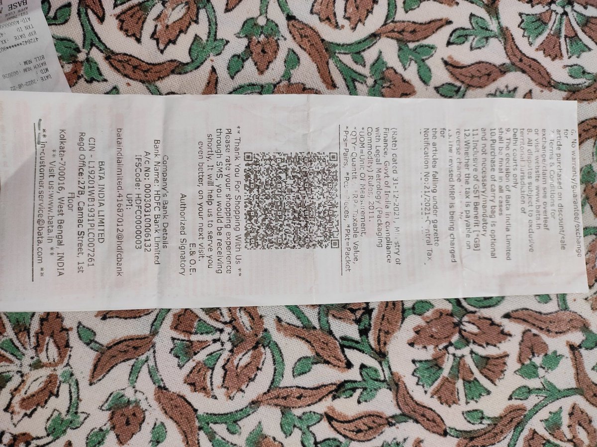 DeepakKhemchand's tweet photo. @BataCares These are the bill details as well as receipt for handing over the shoe. 
In this entire episode the role of store manager as well as help desk is simply Nauseating. 
5 Emails in a fortnight and every time a stereotype reply (must be copy paste) "WE ARE TRYING TO RESOLVE" https://t.co/LkMGSaSefG