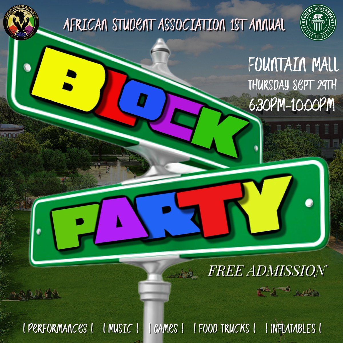 BaylorASA's tweet photo. it’s a party DUHH ! 🤪🤪 come to fountain mall on sept. 29 for music, food, and most importantly: FUN !! https://t.co/HBwTHXYmRu