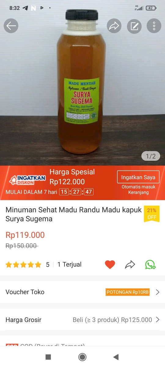 ReskaDestria's tweet photo. Saya menjual Minuman Sehat Madu Randu Madu kapuk Surya Sugema dengan potongan 21%! Hanya Rp119.000. Dapatkan sekarang juga di Shopee! https://t.co/cwCPmI4eBk https://t.co/y7RRNudanV