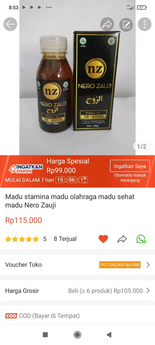 ReskaDestria's tweet photo. Saya menjual Madu stamina madu olahraga madu sehat madu Nero Zauji seharga Rp115.000. Dapatkan produk ini hanya di Shopee! https://t.co/IZJQXJbjcP #ShopeeID https://t.co/iygda6Myjc