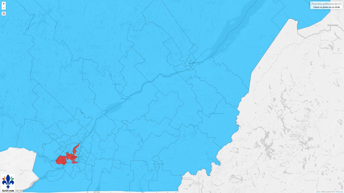 338Canada's tweet image. **Politique-fiction**

Et si seulement les électeurs de 55 ans et plus votaient?

🔵CAQ 105
🔴PLQ 17
⚜️PQ 2
🟠QS 1

[En utilisant les données du dernier sondage Léger/Québecor]