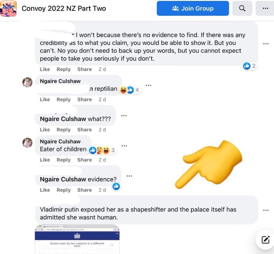 DCANZ2's tweet photo. Introducing you to Ngaire Culshaw of Wairoa. She has refused to answer questions from @NZStuff. However if you look at the the comments on the Convoy 2 page…. Who’s at the end there talking about lizards? Yes another CT running for council 🤦♀️
#VoteWisely #localelectionsnz https://t.co/ow6QJzyEMl
