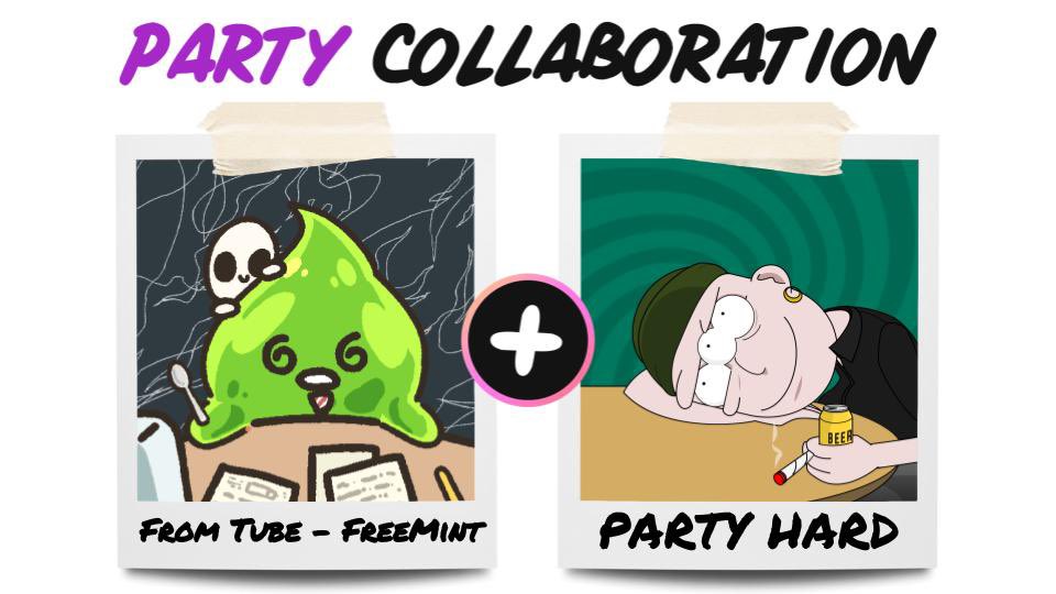 🎉From Tube Free Mint X Party Hard NFT🎉
🏆Giveaway prizes:
10x WL spots FCFS From Tube
10x WL spots FCFS Party Hard

1️⃣ Follow 
<a href="/0xFromtube/">From Tube - SOLD OUT</a>
<a href="/PartyHardNFT/">PARTY HARD</a>
2️⃣ ❤️&amp; RT
3️⃣ Tag NFT frens

✅ Bonus: join discord.gg/5pFdmuDWkg &amp; discord.gg/aWnfBNs4T3

⏰ 12 HR 
#NFTs #NFTart #Collab