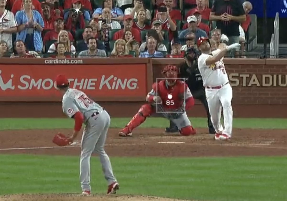 BleacherNation's tweet photo. Albert Pujols just hit number 698, and I swear it feels like each of the last ten have come on a pitch just like this - 85 mph and dead freaking center. https://t.co/5EGIodx2qk