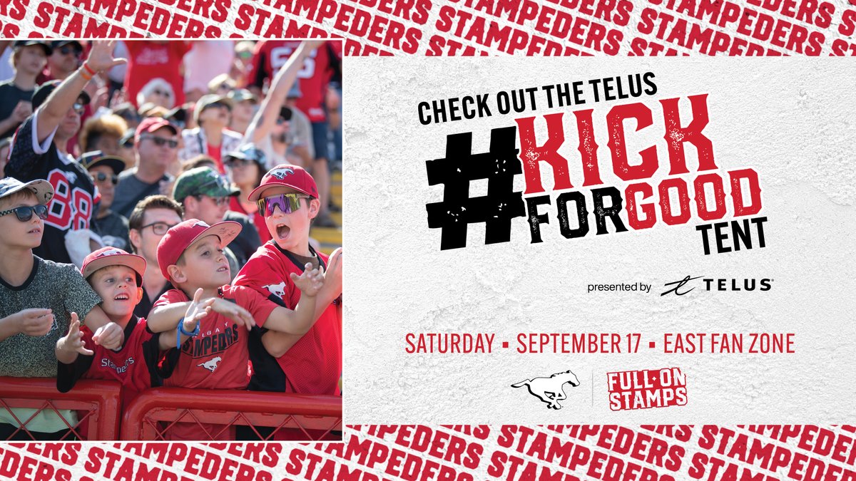 calstampeders's tweet photo. π£οΈCalling all fans!
If youβre at McMahon for todayβs game, be sure to check out the @TELUS #KickForGood tent at the East Fan Zone!
Prizes are up for grabs and you can help unlock donations for local charities! https://t.co/YzViv9HxK6