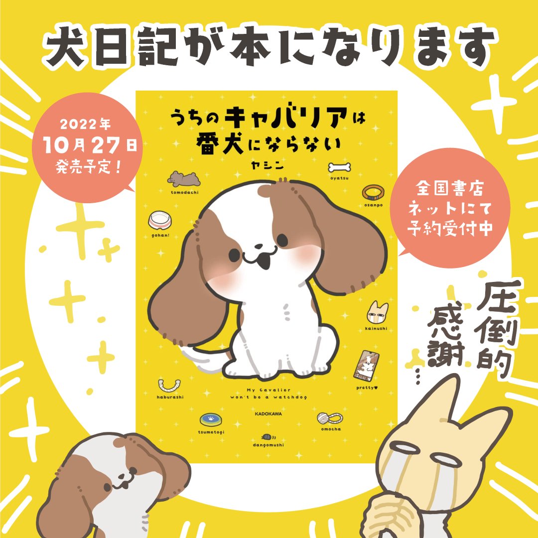 【お知らせ】この度、犬日記が単行本化することになりました!✨
本のタイトルは『うちのキャバリアは番犬にならない』です🐶

描き下ろしエピソードも収録!10月27日発売予定🌷
Amazonにて予約受付中です⇒https://t.co/y4zaGLqBLF
よろしくお願いいたします! 