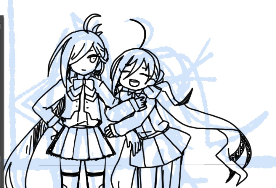 asashimo (kancolle) ,kiyoshimo (kancolle) multiple girls 2girls long hair hair over one eye ahoge twintails monochrome  illustration images